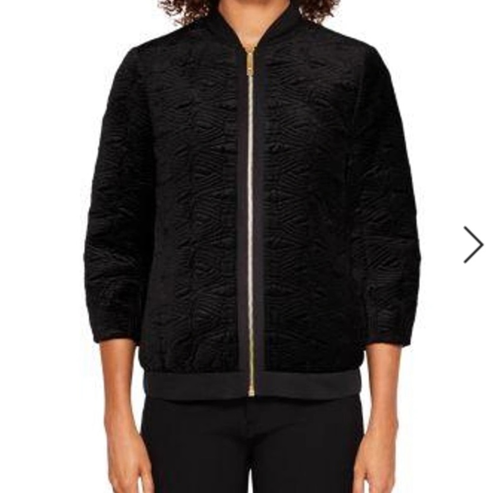 Ted Baker black Bartel Quilted Velvet Bomber Jacket Size 0